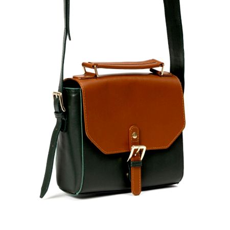 Classic Vegan Leather Sling Bagwith Warm Tan Accent Flap