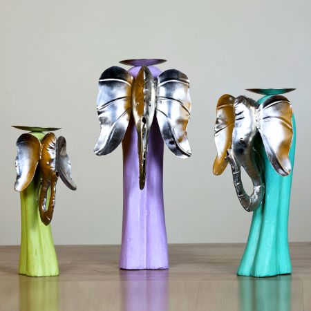 Handcrafted Elephant Candle Holder Decorative Accent Set Of 3