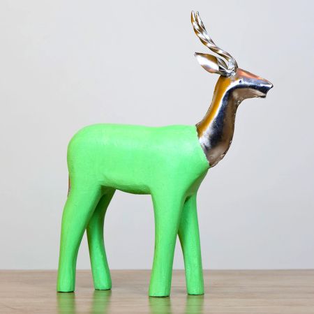 Handcrafted Green Mango Wooden Metal Deer Figurine