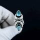 Blue Topaz Crescent Moon 925 Sterling Silver Ring Handmade Boho Jewelry