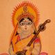 Hand Painted Goddess Saraswati Vintage Kalighat Paper Painting