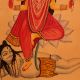 Vintage Art Kalighat Paper Painting of Hindu Goddess for Decor