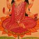 Goddess Lakshmi Sitting on Lotus Flower Kalighat Paper Painting