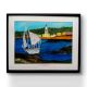 Handpainted Sailboat and Lighthouse Scene with Blue Waters