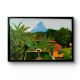 Handpainted Tropical Garden View with Distant Blue Mountain