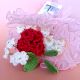 Crimson Crochet Carnation With Pearly White Blooms