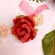 Handmade Coral Crochet Rose With Ivory Accent