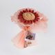 Wine Red Crochet Sunflower Wrapped In Peach Tulle