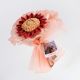 Wine Red Crochet Sunflower Wrapped In Peach Tulle