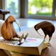 Carved Kiwi Bird Pair Wood Tabletop Sculpture Pair Of 2