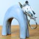 Silver Painted Elephant Figurines Carved Wooden Pair Of 2