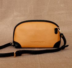 Peach Charcoal Leather Wristlet Clutch Zipper Organizer
