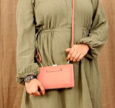 Blush Leather Clutch Clasp Closure Divider