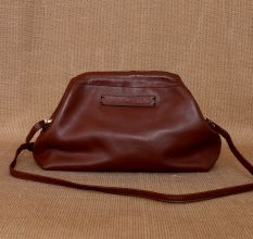 Cherry Leather Clutch Frame Clasp Multi Pocket