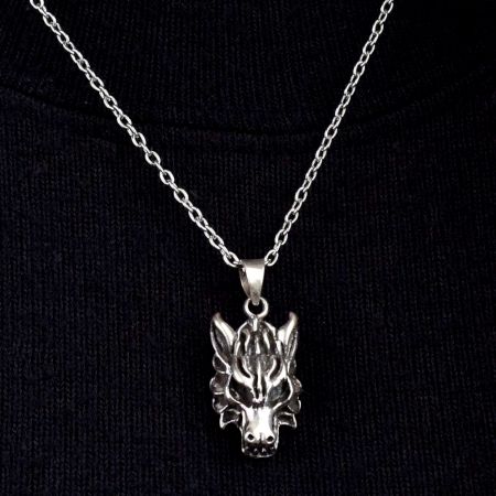 Demonic Wolf Face 92.5 Sterling Silver Pendant Necklace