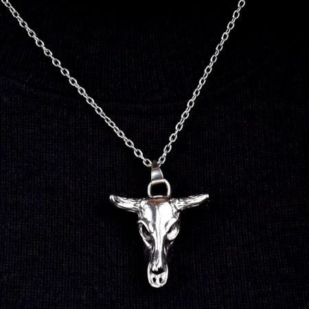 Buffalo Skull Face 92.5 Sterling Silver Pendant