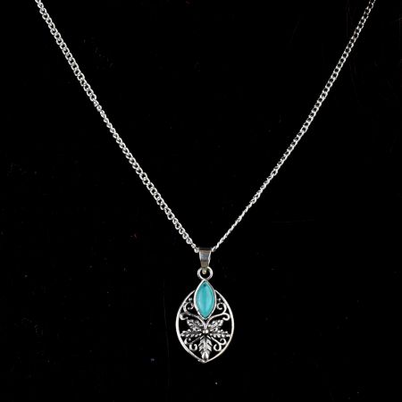 92.5 Sterling Silver Pendant Jewelry Jali Design Turquoise Stone
