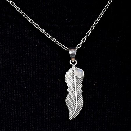 Moonstone Feather 92.5 Sterling Silver Pendant Jewelry