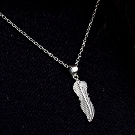 Moonstone Feather 92.5 Sterling Silver Pendant Jewelry