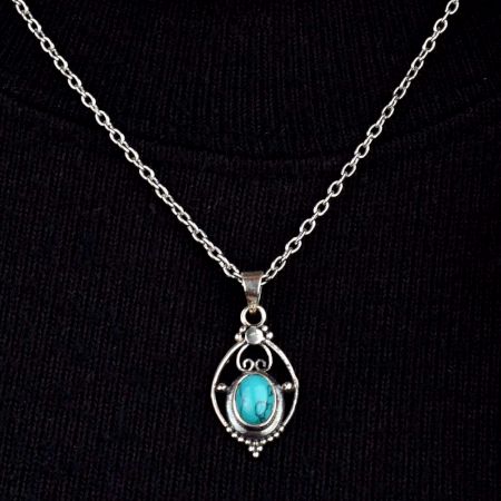 Oval Turquoise Stone Wired 92.5 Sterling Silver jewelry