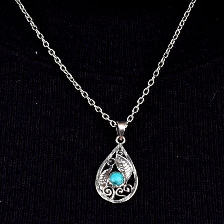 92.5 Sterling silver Pendant with Blue Turquoise Stone