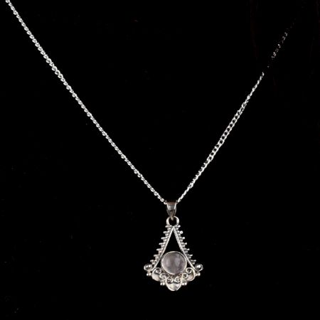 Triangular Semi Precious Spiral Design 92.5 Sterling Silver Pendant Necklace