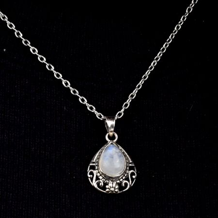 Moonstone Teardrop Engraved 92.5 Sterling Silver Pendant Jewelry