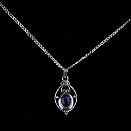 Purple Stone Wired Oval  92.5 Sterling silver Pendant Jewelry