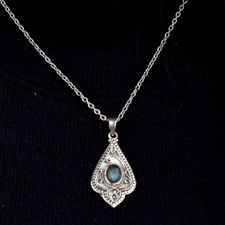 Semi Precious 92.5 Sterling Silver Pendant Necklace