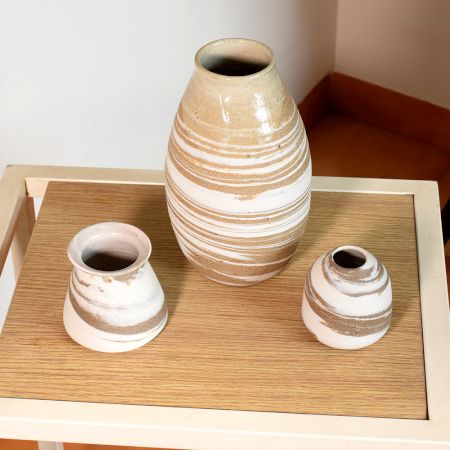 Handmade Ceramic Striped Vases by Artist Meena Vohra Set Of 3