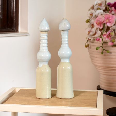 Handmade Ceramic Cream Bottles by Artist Meena Vohra Set of 2
