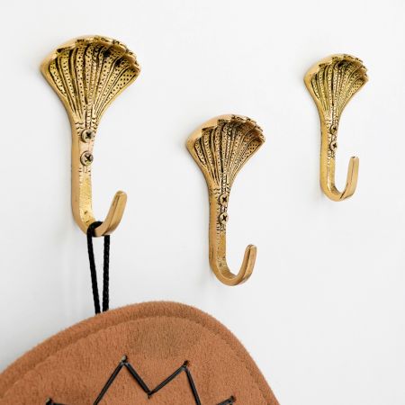 Handcrafted Brass Sheshnag Decorative Wall Hooks-3 Pieces