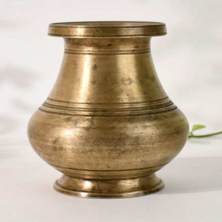 Handmade Antique Brass Holy Water Pot South Indian Vintage Vessel