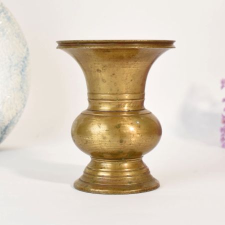 South Indian Vintage Handmade Brass Puja Pot for Flowers and Rituals