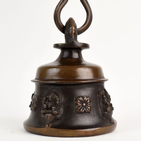 Vintage Handmade Bell Metal Himalayan Temple Bell With Chain And Hook