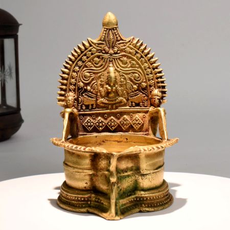 Vintage Style Brass Gajalakshmi Diya for Spiritual Home Decor