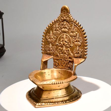 Vintage Brass Ashtalakshmi Diya Oil Lamp for Home Temple