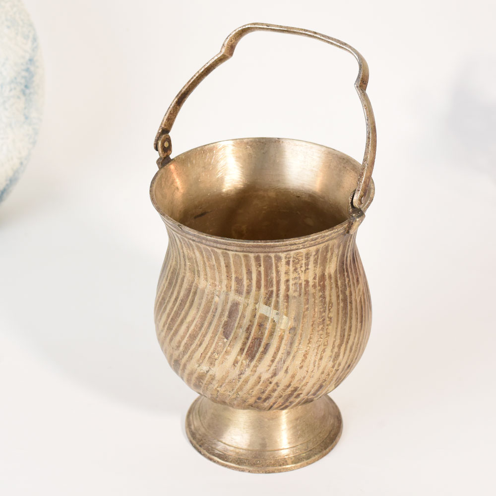 Vintage Brass Decorative Bucket with Handle for Floral Display