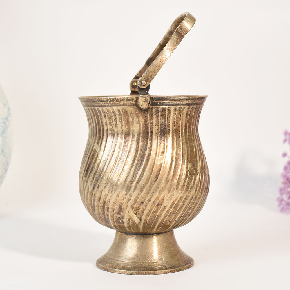 Vintage Brass Decorative Bucket with Handle for Floral Display