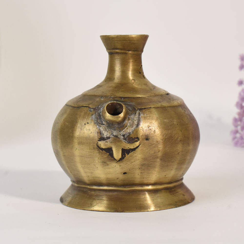 Handcrafted Vintage Brass Hookah Base Vase for Rustic Floral Decor