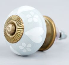 Grey White Heart Floral Knob