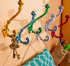 6 Pieces Multicolor Double Prong Iron Decorative Wall Hooks