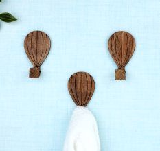 Wooden Adhesive Hot Air Balloon Shape Wall Hooks-3 Pieces