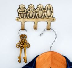 Golden Brass Four Monkeys Wall Hook