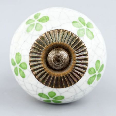 Pea  Green Floral Crackle Ceramic Dresser Knob
