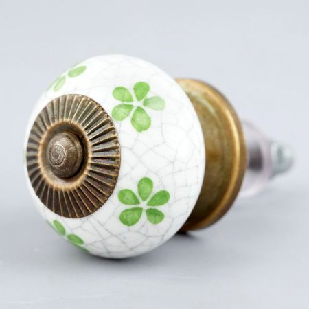 Pea  Green Floral Crackle Ceramic Dresser Knob