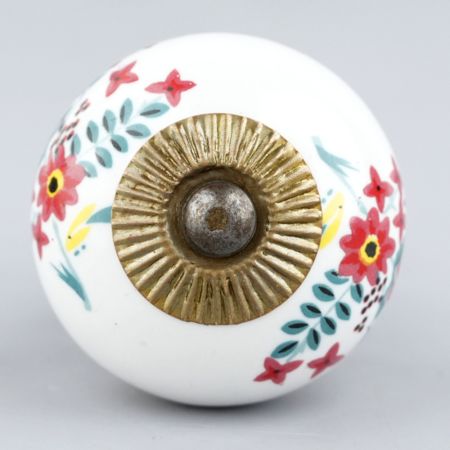 White Floral Leafy Painted Knob