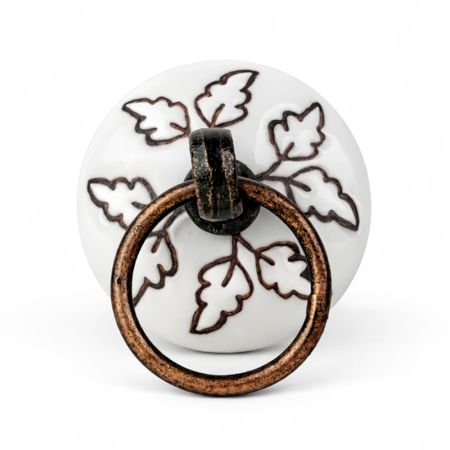 Brown Leaf Etched Big Ceramic Flat Dresser Knob Online