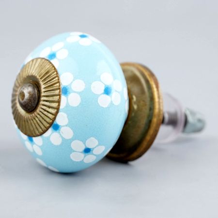 Turquoise Tiny Flowers Ceramic Knobs Online
