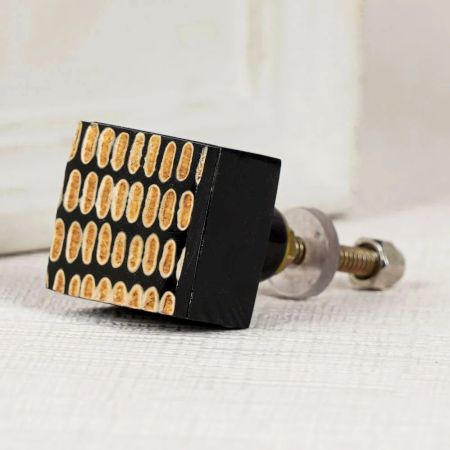 Handmade Brown Wooden and Resin Square Cabinet Knobs